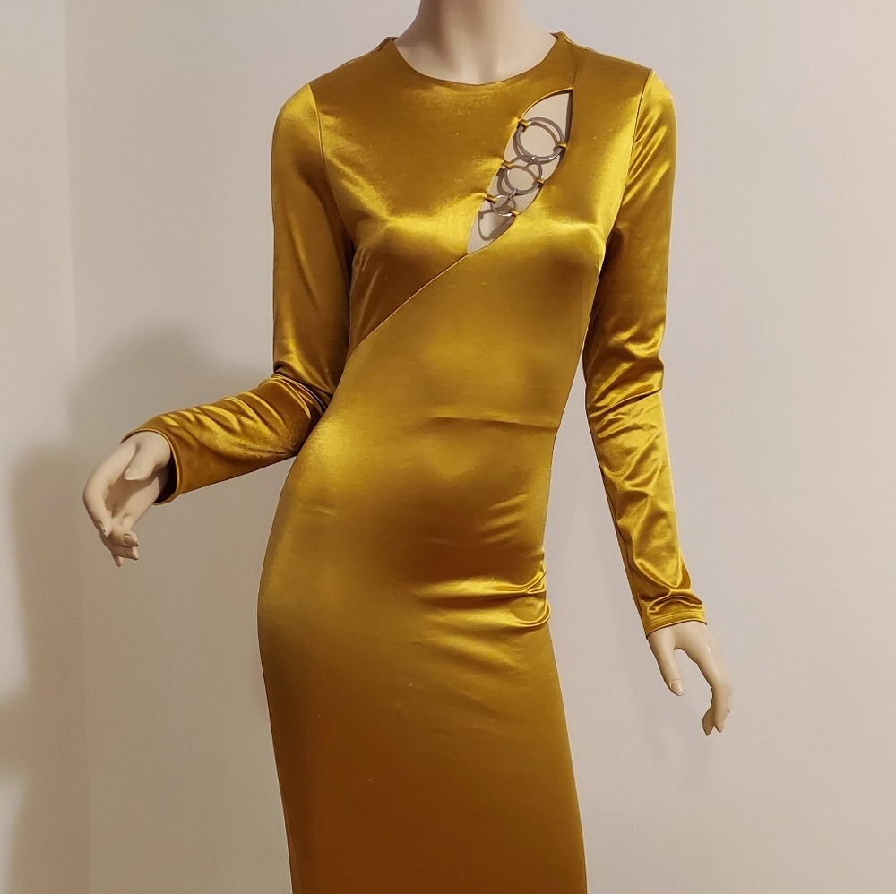 Vtg gold bodycon dress with Metal loops